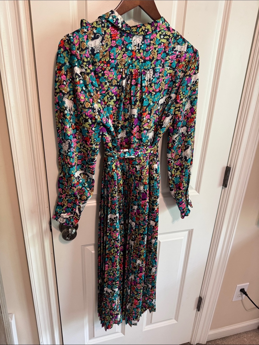 J. Crew Multicolor Floral Satin Pleated Midi Goat Dress - Picture 4 of 4